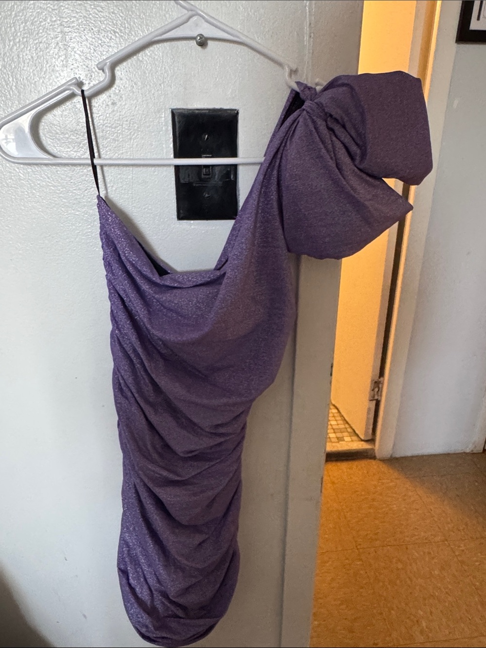 Asymmetrical One-Shoulder Purple Ruched Cocktail Dress